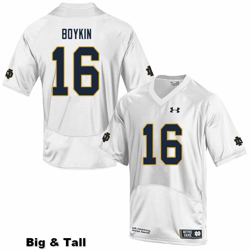 Men's NCAA Notre Dame Fighting Irish #16 Noah Boykin Stitched College Under Armour Authentic White Big & Tall Football Jersey IH10N52PV